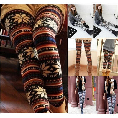

Women Xmas Snowflake Reindeer Knitted Leggings Skinny Pencil Pants Trousers