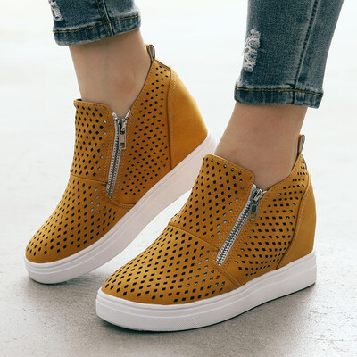 

Rose Women Ladies Fashion Sole Hollow Zipper Ankle Flat Round Toe Casual Boots Shoes