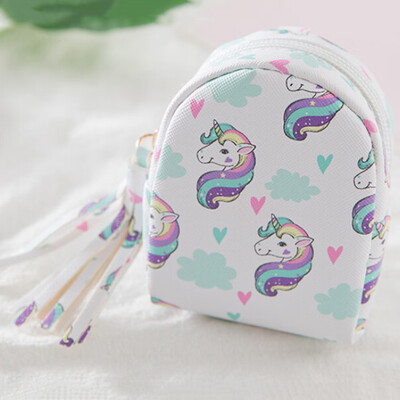 

New Fashion Women Girls Unicorn Coin Purse Card Bag Headset Case Cable Storage Bag Cartoon Pattern Pu Zero Wallet Mini Coin Bag