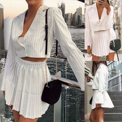 

Tailored Women Fashion Notched Long Sleeve Bandage Suit Blouse Button Pocket Short Tops