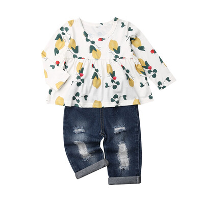 

Toddler Kids Baby Girls Flower Tops Denim Pants Winter Outfits Clothes