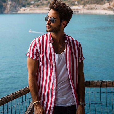 

Mens Summer Casual Striped Short Sleeve Button Down Shirts Tee Tops Blouses
