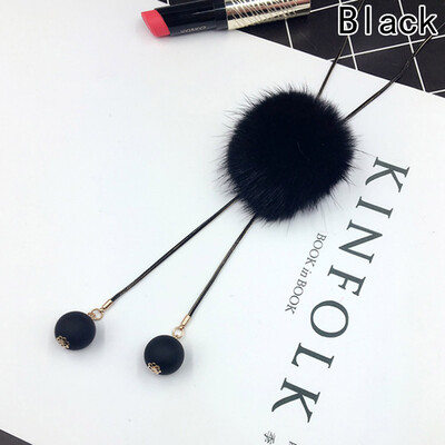 

Necklace Fluffy Long Beauty Black Pompom Grey Faux Original Pendant Sweater Red Vintage Fur Winter