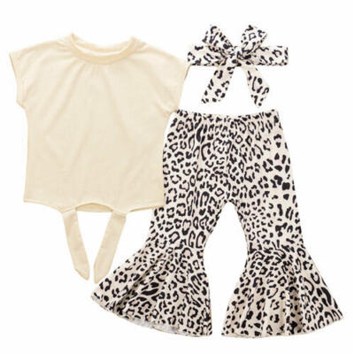 

US Toddler Baby Girl Clothes TopsLeopard Long PantsHeadband Outfits 0-5Years