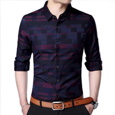 

Mens Long Sleeve Plaid Shirt Male Casual Check Stylish Shirts Slim Fit