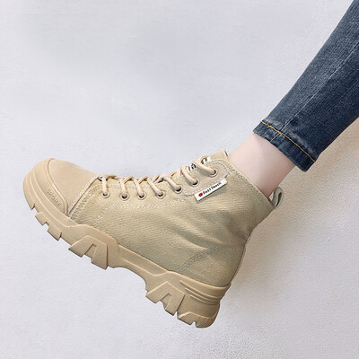 

Fashion martin boots female British style spring&autumn tie sponge cake thick bottom short boots autumn&winter canvas moto