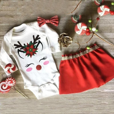 

Baby girl christmas deer romper princess dress skirt christmas party costume