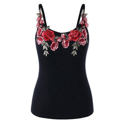 Roseonmyhand Fashion Womens Plus Size Rose Embroidery Floral T-Shirt Blouse Camis Tank Tops