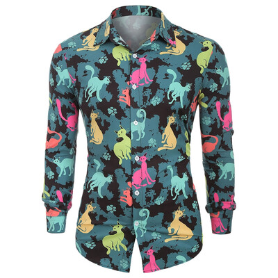 

Button Up Cats Print Long Sleeves Casual Shirt