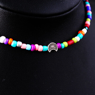 

Trendy Bohemia Nature Stone sun moon star Pendant charm Jewelry colorful Beaded Chain Necklace for Women Sexy Simple Choker
