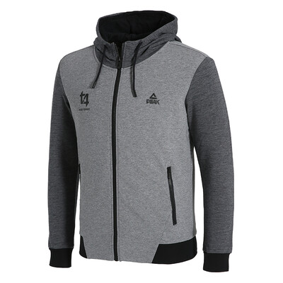 

PEAK autumn&winter new mens casual hooded open chest sweater comfortable sports long sleeve DF683081 in the flower gray XL code