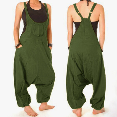 

Starmoon Women Casual Sleeveless Solid Jumpsuit Drop Crotch Loose Pocket Strap Jumpsuit
