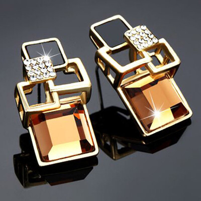 

Fashion Vintage Long Square Crystal Earring Big Geometric Stud Earrings For Women Jewelry Girl Gifts
