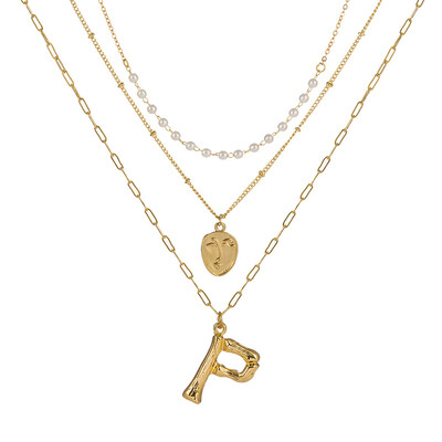 

2019 New Face Coin Beads Alphabet Initial LetterPendant Necklace Female Gold Color Chain Choker Collar Necklaces for Women