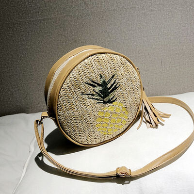 

Fashion Women Embroidery Round Straw Bags Bohemian Summer Handbags Rattan Crossbody Bags Handmade Woven Beach Circular Bags
