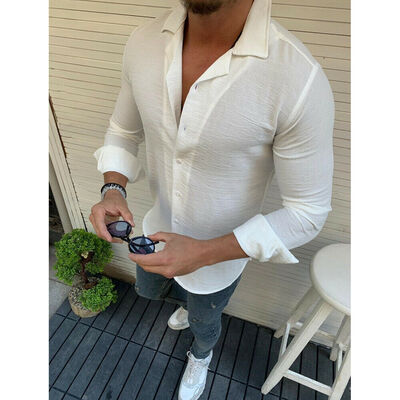 

Mens Long Sleeve Linen Tight Shirt Casual Shirt Breathable Soft V-Neck Tops
