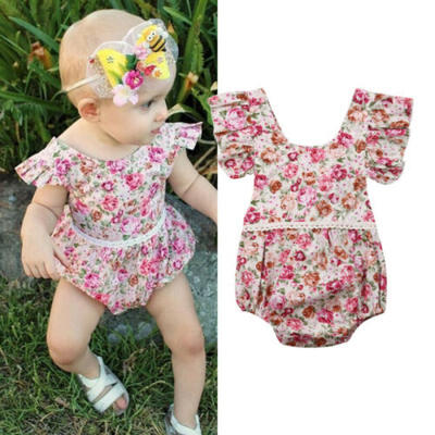 

US Summer Infant Baby Girl Floral Cotton Romper Bodysuit Jumpsuit Outfit Clothes