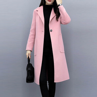 

Toponeto Women Work Solid Vintage Winter Office Long Sleeve Button Woolen Jacket Coat