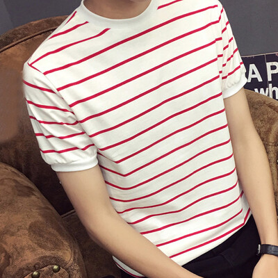 

2019 Mens Casual Slim Fit Stripe Round Neck Short Sleeve Basic T-shirt Tee Tops