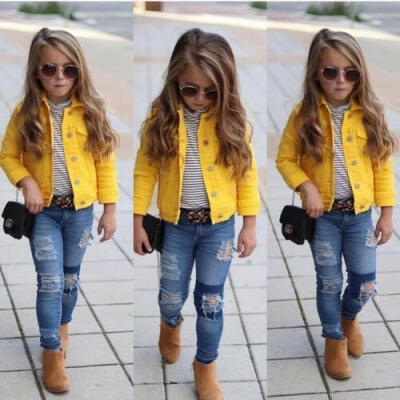 

US Princess Kids Baby Girls Boys Denim Jacket Button Coat Outerwear Tops Clothes