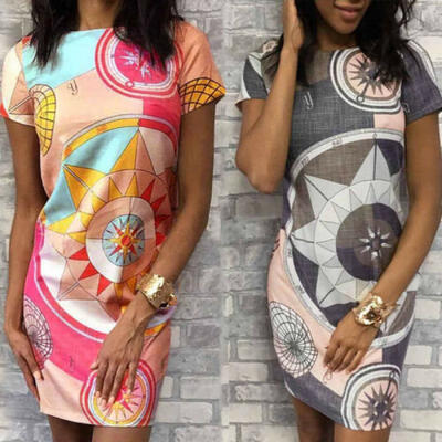 

Women Summer Boho Short Sleeve Bodycon Stretchy Cocktail Party Package Hip Dress