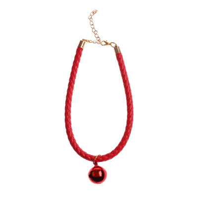 

Adjustable Dog Cats Bell PU Leather Collar Pets Braided Necktie Neck Strap