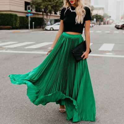 

Retro Women Chiffon Pleated Party Long Maxi Skirt Elastic Waist Dance Boho Dress