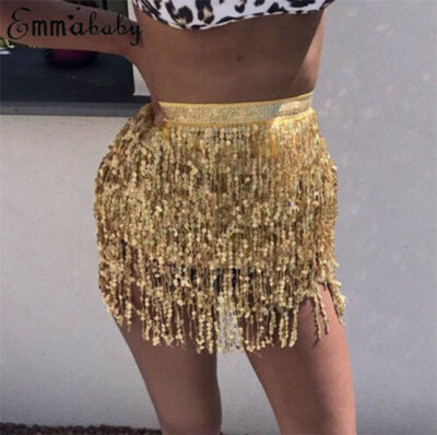 

Sequin Shiny Club Party Mini Skirt Dress Dance Bling Fringe Sexy Women Skirt Belly Dance Belt Hip Scarf