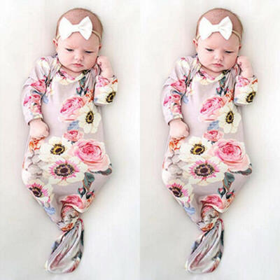 

Newborn Baby Girls Floral Swaddle Wrap Blanket Sleeping BagHeadband Outfits Set