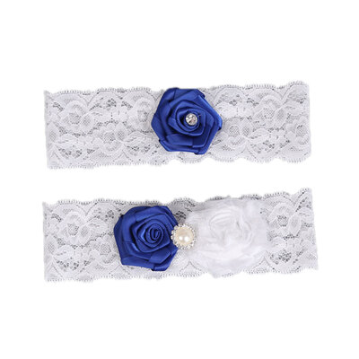 

2Pcs Wedding Bridal Garter Set White Lace Blue Flower Bridal Leg Accessories Garter Belt Leg Ring