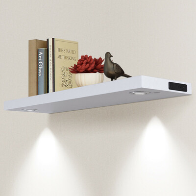 

32" BlackWhite Wall Mount Shelf with LED Lamp-White