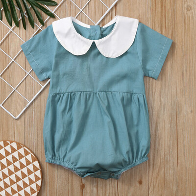 

Newborn Infant Baby Girl Peter Pan Collar Solid Romper Bodysuit Clothes Outfits