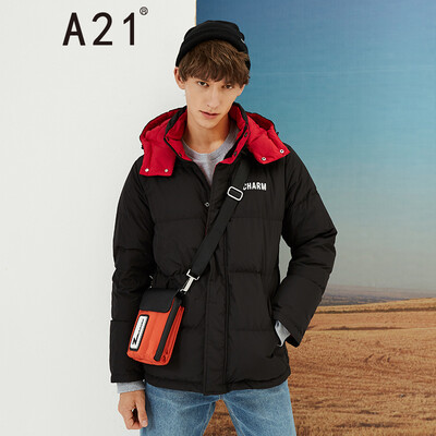 

A21 2018 autumn&winter new mens down jacket eye-catching eye-fit windproof detachable cap long sleeve thick down jacket male 4841156002 black 18596AXXL