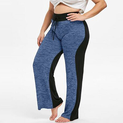 

Gobestart Fashion Womens Casual Plus Size Splice Elastic Waist Bandage Loose Flare Pants