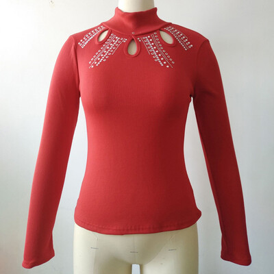 

Womens Hollowed Turtleneck Shirt Tops Knitted Long Sleeve Sweater Pullover Tops