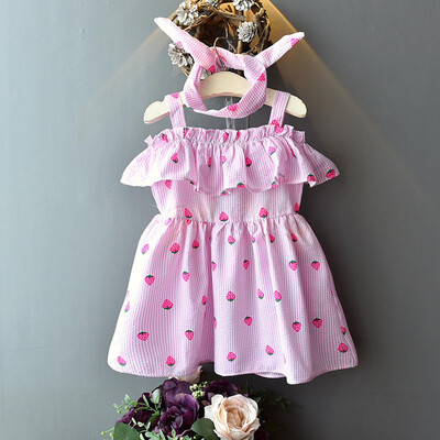 

Toddler Kids Baby Girls Outfits Clothes Strawberry Print Princess Dresses 1Set