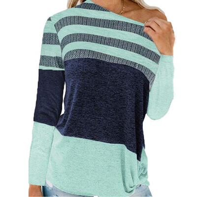 

Tailored Women Casual Bat Sleeve O Neck T-Shirt Loose Color Block Knot Side Tops Blouse