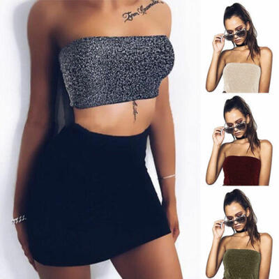 

Nightclub Sparkly Mesh Halter Draped Bra Crop Tops Tank Vest Blouse