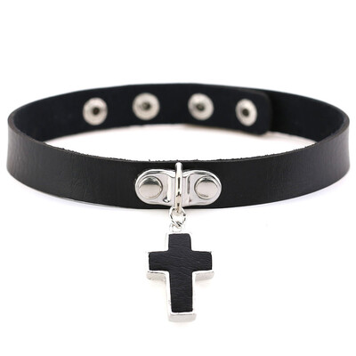 

Gothic Cross Pendant Faux Leather Choker Adjustable Women Necklace Gift Jewelry