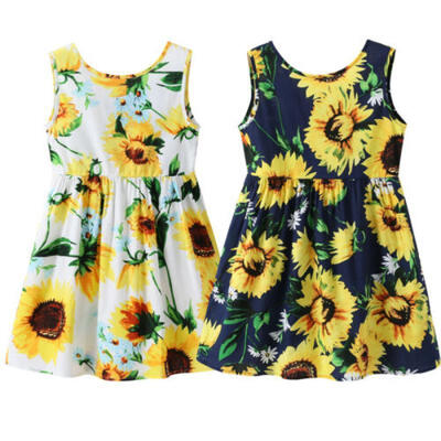 

Kids Dresses For Girls Summer Sunflower Dress Sleeveless Flower Print Bow Dress