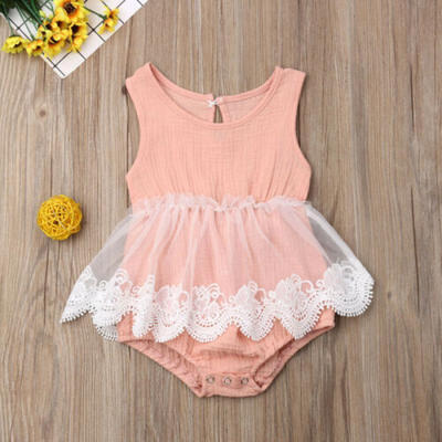 

Toddler Baby Girls Solid Sleeveless Romper Lace Jumpsuit Bodysuit Party Clothes