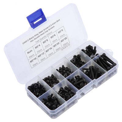 

Greensen 240pcs M3 Black Cylindrical Hex Socket Cup Head Screws Assortment Kit Black