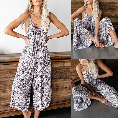 

Starmoon Women Sexy Camisole Rompers Casual Leopard High Waist Long Jumpsuit