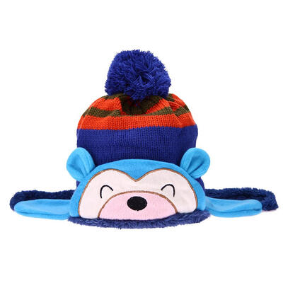 

Fashion Baby Winter Warm Cap Hat Cartoon Monkey Striped Ball Ear Caps