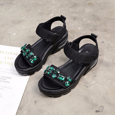 

With drill thick sandals female hook&loop 2019 summer new Joker increased rocking shoes air cushion sports platform shoes