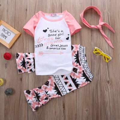 

UK 3PCS Kids Baby Girls Summer T-shirt Long Pants Outfits Set Toddler Clothes