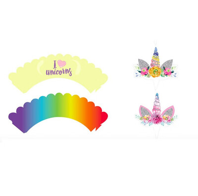 

FUNNYBUNNY Unicorn Cupcake Toppers Wrappers Birthday Party Supplies Unicorn Horn Cake Decoration Baby Shower