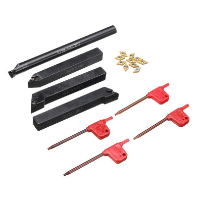 

4Pcs 12mm Lathe Turning Tool Holder Boring Bar 10Pcs DCMT070204 Carbide Inserts 4Pcs Wrenches