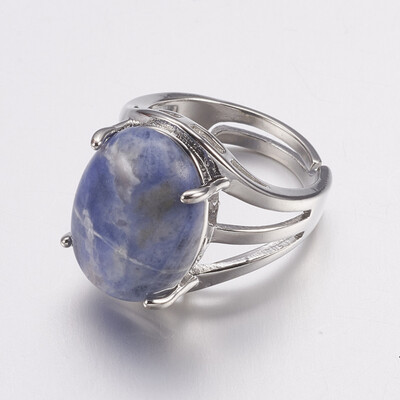 

Natural Sodalite Wide Band Finger Rings with Alloy Ring Findings Oval 18mm