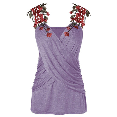 

Roseonmyhand Women Fashion Embroidery Strap Sleeveless Tank Cross Casual T-Shirt Vest Top